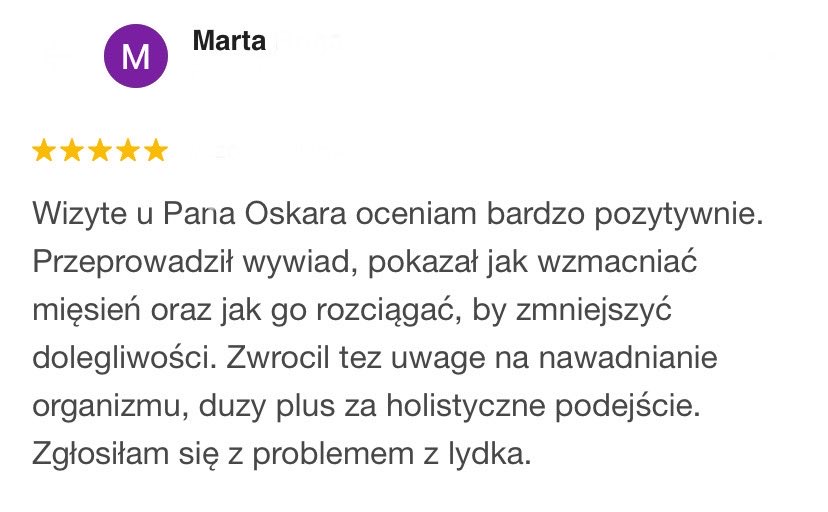 Opinia klientki o Panu o fizjoterapii