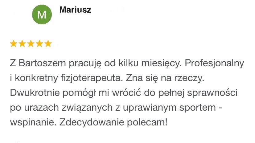 Opinia klienta o fizjoterapii sportowej w Pro Balans