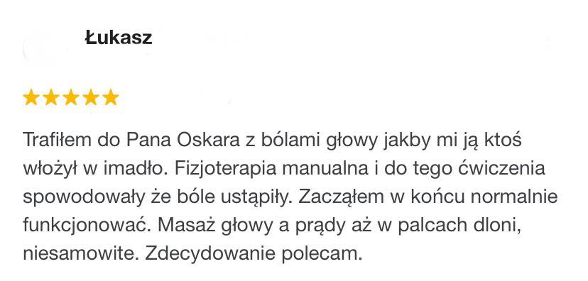 Po fizjoterapii w PRO BALANS ustąpił ból głowy - opinia pacjenta