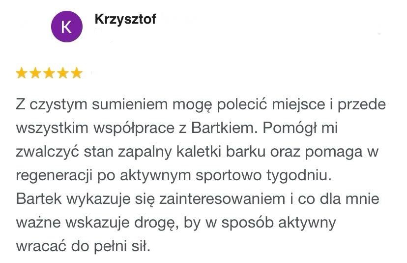 Zadowolony pacjent o fizjoterapii sportowej– opinia Google