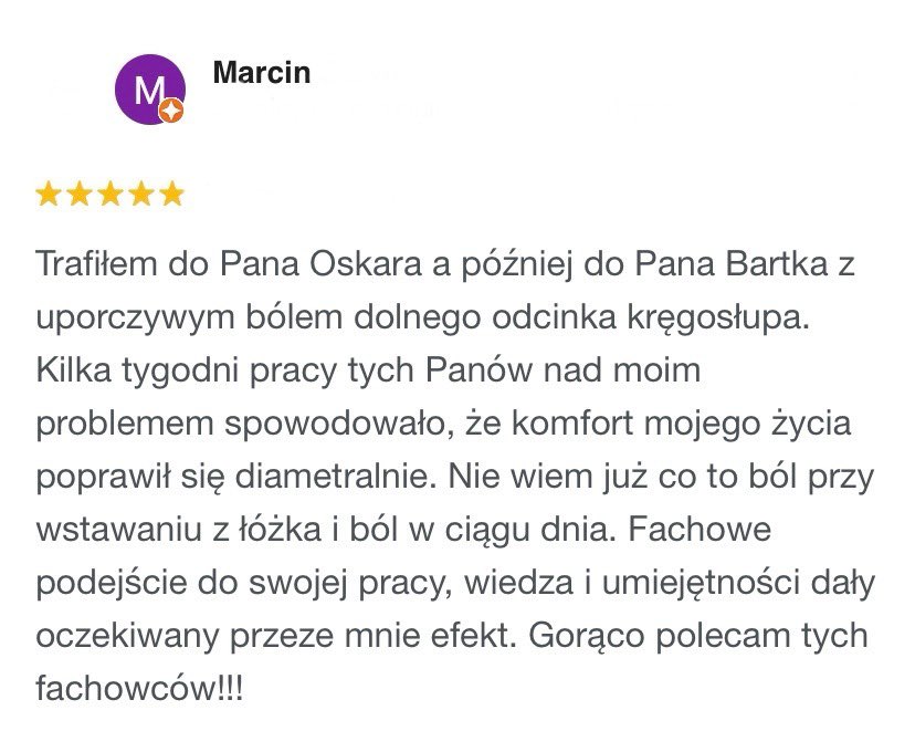 Zadowolony pacjent o rehabilitacji dorosłych – opinia Google