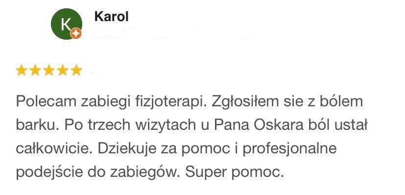 Opinia zadowolonego pacjenta po ustaniu bólu barku