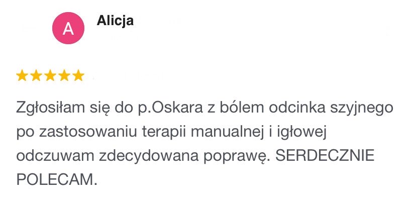 Pozytywna opinia Google po terapii manualnej i igłowej