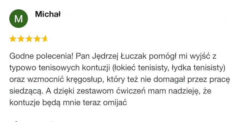 Opinia Google po leczeniu łokcia tenisisty
