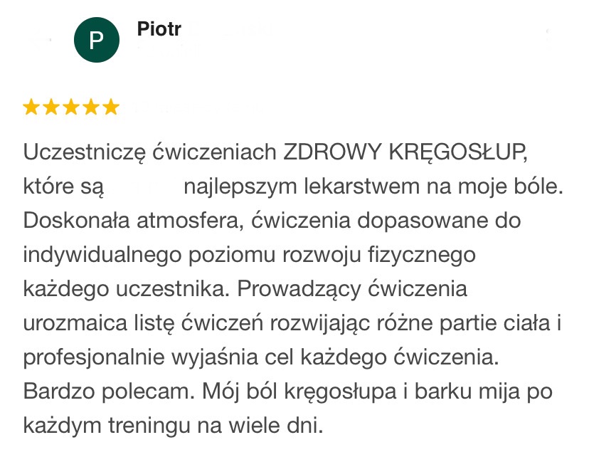 Pozytywna opinia o ćwiczeniach zdrowy kręgosłup w PRO BALANS