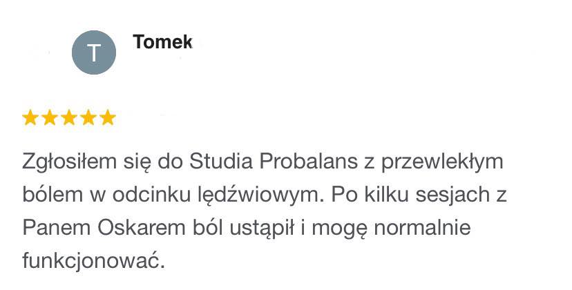Opinia klientka o fizjoterapii w Pro Balans