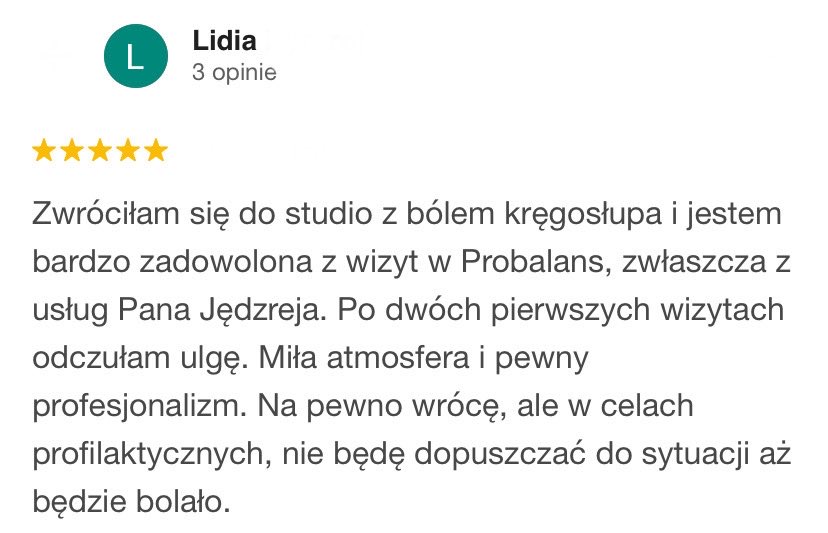opinia pacjentki o fizjoterapii BPROBALANS