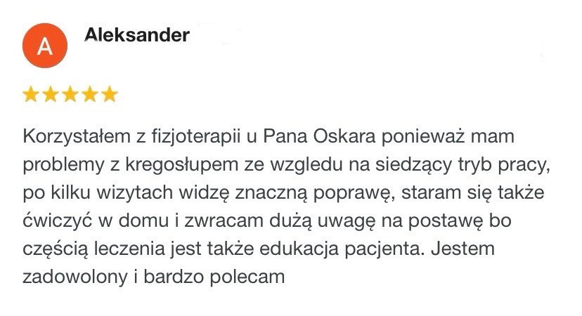 fijzoterapia kręgosłupa w PROBALANS - pozytywna opinia GOOGLE